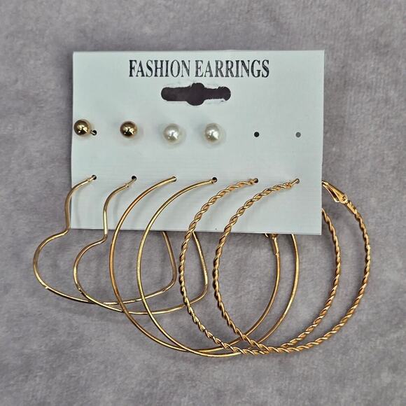 Gold Pearl Hoop Stud Swirl Heart Dangle Fashion Jewelry Earrings NWT JB2-24 - Picture 4 of 4